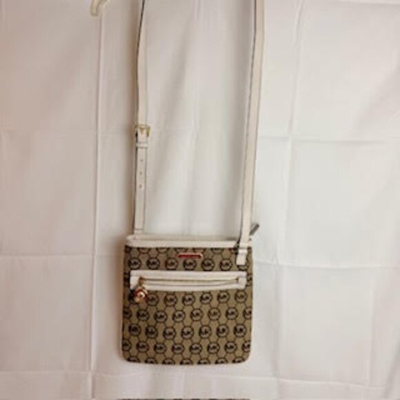 MICHAEL KORS Jet Set MK Logo Crossbody Bag Tan & Cream Adjustable Strap - Picture 3 of 10
